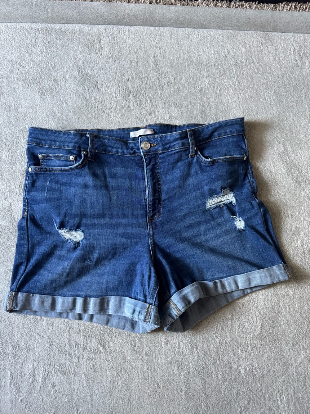 LC Lauren Conrad Dark Blue Distressed Rolled-Hem Denim Shorts